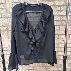 Jealous Tomato Sheer Ruffle Black Blouse - Women's Large